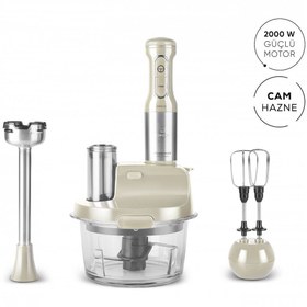 Resim Karaca Mm Prosteel 2000w Cam Mutfak Robotu Soft Cream - Inox 