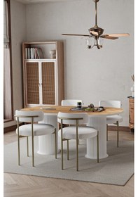 Resim Avvio West Beyaz Ptt Ayak 80x160 Yemek Masası Mutfak Masası Masa Sandalye Takımı Kadife Kumaş Akça 