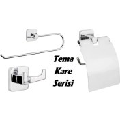 Resim Tema Kare Kapaksız Havluluk + Kapaklı Kağıtlık + 2'li Bornoz Askılık 