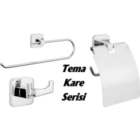 Resim Tema Kare Kapaksız Havluluk + Kapaklı Kağıtlık + 2'li Bornoz Askılık 