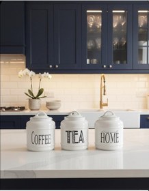 Resim Tezgah Üstü Büyük Boy 3lü Seramik Kavanoz Seti Kapaklı Saklama Kavanozu Büyük Boy 25 16 Cm Beyaz 