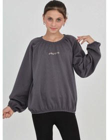 Resim Toontoy Kız Çocuk Pretty Baskılı Sweatshirt Füme Melanj 