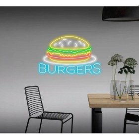 Resim Burgers Yazılı Ve Şekilli Neon Tabela Turkuaz 