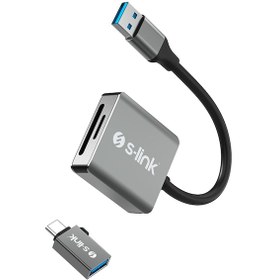 Resim S-link SL-CR21 TypeC ve USB3.0 SD-Micro SD 110M-S Hızlı 2 in 1 Metal Kart Okuyucu 