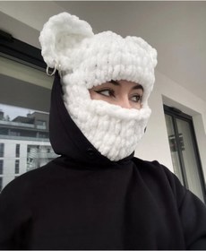 Resim KnitBee Balaclava, Kar Maskesi , Siyah Ayıcık Kulaklı Balaklava, Bere 