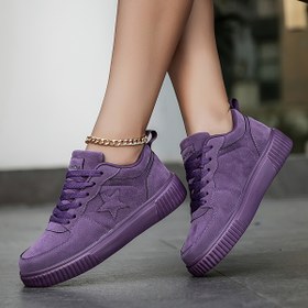 Resim Kadın Modası Mor Renkli Eklemeli Günlük Sneakerlar - Hafif, Rahat Bağcıklı Platform Ayakkabılar Günlük Kıyafetler İçin 