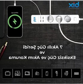 Resim markentegra Akıllı 4 USB Bağlantılı 3'lü Priz, Uzaktan Kontrol Özellikli 