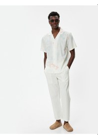 Resim Koton Palmiye Desenli Gömlek Kısa Kollu Pamuklu Beyaz Desenli 4sam60260hw Beyaz 