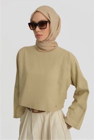 Resim Armine Kup Dikiş Detaylı Basic Bluz 25Y3715 Naturel 