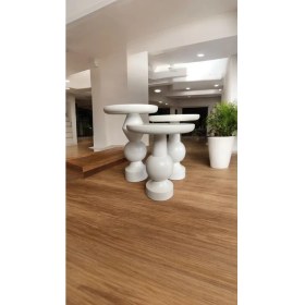 Resim Simillo Home & Living Wood Wooden Ahşap 3’lü Set Fitilli Mantar Yan Sehpa Modern Beyaz Renk Fiskos 