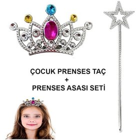Resim Çocuklar İçin Taraklı Prenses Tacı Ve Prenses Yıldız Asa Csmtex - 98 Seti Gümüş 