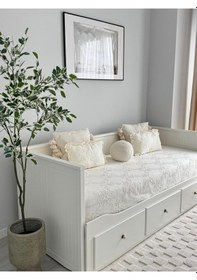 Resim Bahar Model Divan Yatak Örtüsü 150x230 Cm Krem Nakışlı Krem 