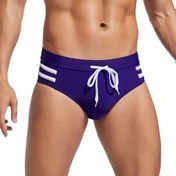 Resim Erkek Çizgili İpli Seksi Bikini Yüzme Külotları, Yaz Plajı İçin Moda Trendy Hızlı Kuruyan Mayo 
