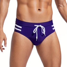 Resim Erkek Çizgili İpli Seksi Bikini Yüzme Külotları, Yaz Plajı İçin Moda Trendy Hızlı Kuruyan Mayo 