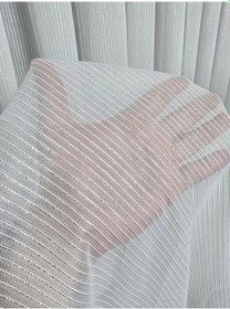 Resim Çizgili Gold Simli Tül Perde Ekru 1 E 2,5 Pileli Et4020gold 