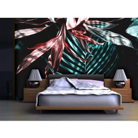 Resim Büyük Çiçekler Ve Tropikal Yapraklar Duvar Kağıdı 