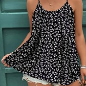 Resim Plus Beden, Plus Beden Kadınlar İçin Şık Küçük Çiçek Desenli Spagetti Askılı Tank Top - Nefes Alabilen Yazlık Kolsuz Bluz, Makinede Yıkanabilir Bol Kesim Günlük ve Plaj Giyimi, Esnemeyen Kumaş, Sıcak Hava Modası, Yumuşak Malzeme, Kıvrım Figürler İçin 