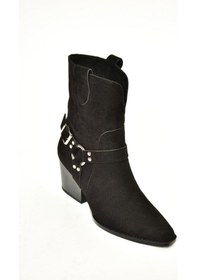 Resim Fox Shoes T296094002 Siyah Süet Kovboy Model Kalın Tabanlı Kadın Bot Siyah-Süet Siyah 