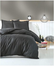 Resim Cotton Box Elegant Stripe Çift Kişilik Nevresim Takımı Antrasit 