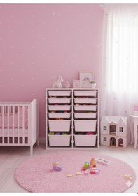 Resim 12 Çekmeceli Çok Amaçlı Oyuncak Dolabı ve Saklama Ünitesi Çocuk Odası Düzenleyici Etiket Hediyeli Beyaz 