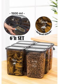 Resim Vienev Beyaz Serigrafi Etiketli 6lı Peggy Dikdörtgen Saklama Kabı Seti 1500 Ml Antrasit 