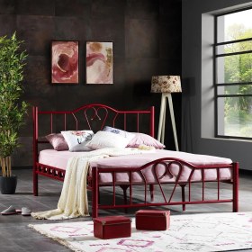 Resim Argimo Orkide Çift Kişilik Ferforje Metal Karyola 160x200 Bordo 