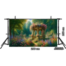 Resim Venspor Romantik Çiçeklerle Bezeli Gazebo ve Bahçe Arkaplan, 200x150cm, Fon, Duvar Örtüsü 