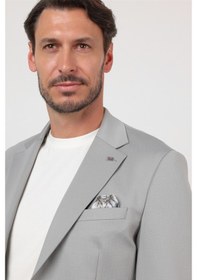 Resim İmza Gri Kendinden Desenli Mono Yaka 6 Drop Slim Fit Takım Elbise 1001260166 