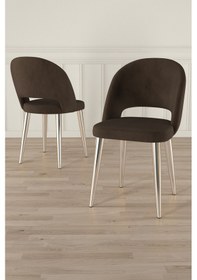 Resim Canisa Pane Serisi 2 Adet Kahverengi Mutfak Sandalyesi Babyface Kumaş Krom Kaplama Ayak Kahverengi Sandalye Krom Ayak 