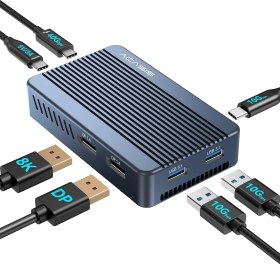 Resim Acasis TBU405 PLUS 6 in 1 Thunderbolt USB-C Dock + SSD Disk Kutusu, Intel JHL7440 Chipset, 2x 8K60Hz DisplayPort, 2x USB-A 3.1, 1x Type-C 3.2, USB4, Alüminyum, Windows/Mac OS Uyumlu 