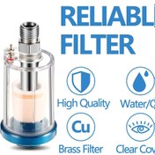Resim 1pc DZT Mini Yağ Su Ayırıcı, Gömme Hava Filtresi, 1/4 İnç NPT Giriş/Çıkış, Püskürtme Tabancaları, Hava Kompresörü Hortumu, Hava Aletleri, Boya Püskürtme Makinesi için - Yüksek Kalite Pirinç Filtre, Şeffaf Kapağı, Elektrik Gerektirmez 