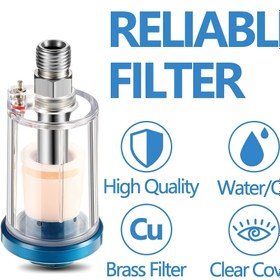 Resim 1pc DZT Mini Yağ Su Ayırıcı, Gömme Hava Filtresi, 1/4 İnç NPT Giriş/Çıkış, Püskürtme Tabancaları, Hava Kompresörü Hortumu, Hava Aletleri, Boya Püskürtme Makinesi için - Yüksek Kalite Pirinç Filtre, Şeffaf Kapağı, Elektrik Gerektirmez 
