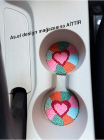 Resim AKBAŞ DESİGN Punch Nakışı 2li Araba Bardak Altlığı / Car Coaster 