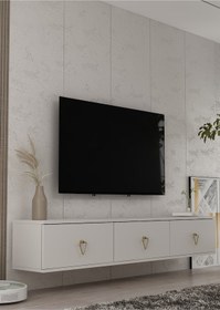 Resim 1345tv180-1ct Duvara Montaj Tv Sehpası Beyaz-altın Beyaz-altın 