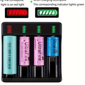 Resim USB-C Kablolu 4 Yuvalı Hızlı Şarj Lityum Pil Şarj Cihazı, 18650, 14500, 26650 Piller için Akıllı Güç Göstergesi, Maksimum 36V Voltaj - Piller Dahil Değildir, Pil Şarj İstasyonu, Modern Pil Şarj Aleti, Aşırı Gerilim Koruması 