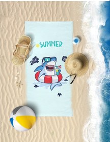 Resim Shark Dijital Baskılı 60X130 CM Çocuk Plaj Havlusu 