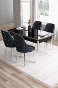 Resim Canisa Tia Serisi 80x132 Mdf Açılabilir Siyah Mermer Desen Krom Detay Masa Takımı Ve 4 Antrasit Sandalye 