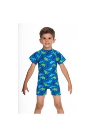 Resim Uv Korumalı Tulum Kısa Kollu Şortlu Çocuk Bebek Yüzücü Mayo C64 Shark Köpek Balığı Lacivert 