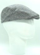 Resim Hoppe Kışlık Yünlü Kaşe Gri Zemin Lacivert Balıksrıtı Desenli Spor Lüks Holigan Kasket 