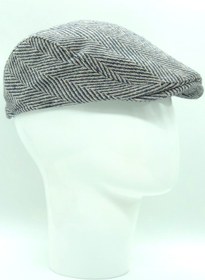 Resim Hoppe Kışlık Yünlü Kaşe Gri Zemin Lacivert Balıksrıtı Desenli Spor Lüks Holigan Kasket 