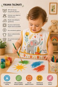 Resim Bebechi Minik Fil Desenli Cepli Kısa Kollu Su Geçirmez Bebek Mama Önlüğü 