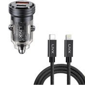 Resim LivX Transparent 45W PD/QC Mini Araç şarj Cihazı ve 2 Metre iPhone Hızlı Şarj Kablosu 