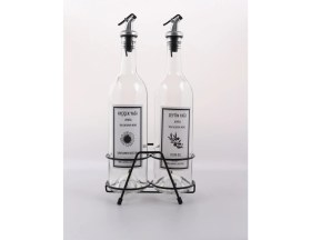 Resim 2'li Şeffaf 750 ml Yağdanlık Seti, Akıtmaz, Kısa Siyah Stantli, Bej Renkli 