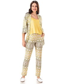 Resim Kadın Yazlık İp Askılı Sabahlıklı Pijama Modal Pamuk 3lü Set Homewear Dowry 15-13 Sarı 