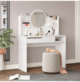 Resim Robin Home Paris Makyaj Masası Aynalı Raflı Çekmeceli Beyaz 