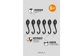 Resim Orvila Yedek Kanca Seti Mutfak ve Banyo Kullanımı İçin Siyah Plastik 6 Adet 