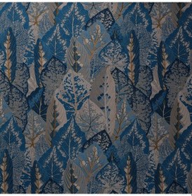 Resim Mavi Lacivert Yaprak Desen Dokuma Dijital Baskılı Petek Kumaş 