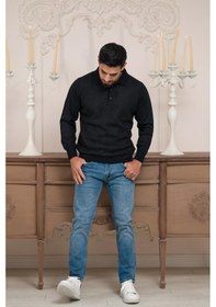 Resim Woolen World Polo Yaka Desenli Yünlü Erkek Triko Kazak Lacivert 