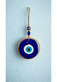 Resim No:6 Altın Yaldız Kenarlı Cam Nazar Boncuğu Jüt İpli Duvar Süsü 