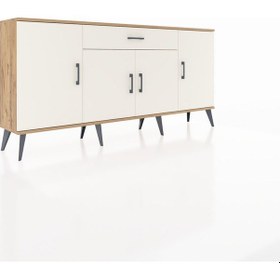 Resim Arges Konsol 3 Raflı Tek Çekmeceli 4 Kapaklı 176x30x83 Çam-aytaşı/aytaşı Beyaz 